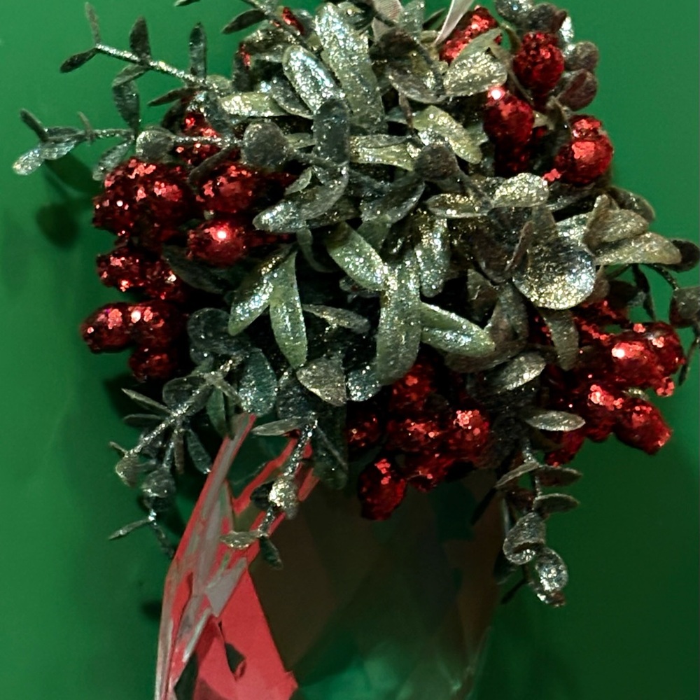 Kissing Krystals 8"Teardrop Mistletoe Ornament Classic Holiday Berries by GANZ
